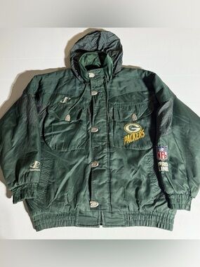 Vintage 90s Green Bay Packers Logo Athletic Pro Line Jacket Coat Green Size XL